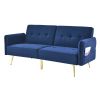 78" Italian Velvet Futon Sofa Bed, Convertible Sleeper Loveseat Couch with Folded Armrests and Storage Bags for Living Room and Small Space, Navy 280g