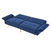 78" Italian Velvet Futon Sofa Bed, Convertible Sleeper Loveseat Couch with Folded Armrests and Storage Bags for Living Room and Small Space, Navy 280g