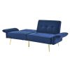 78" Italian Velvet Futon Sofa Bed, Convertible Sleeper Loveseat Couch with Folded Armrests and Storage Bags for Living Room and Small Space, Navy 280g