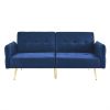78" Italian Velvet Futon Sofa Bed, Convertible Sleeper Loveseat Couch with Folded Armrests and Storage Bags for Living Room and Small Space, Navy 280g