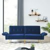 78" Italian Velvet Futon Sofa Bed, Convertible Sleeper Loveseat Couch with Folded Armrests and Storage Bags for Living Room and Small Space, Navy 280g