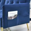 78" Italian Velvet Futon Sofa Bed, Convertible Sleeper Loveseat Couch with Folded Armrests and Storage Bags for Living Room and Small Space, Navy 280g